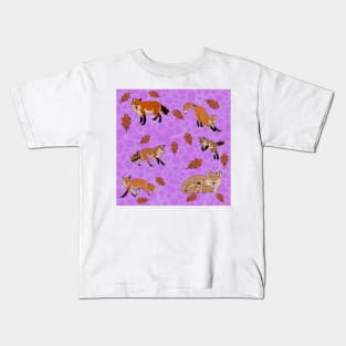 Red Foxes in Purple Kids T-Shirt